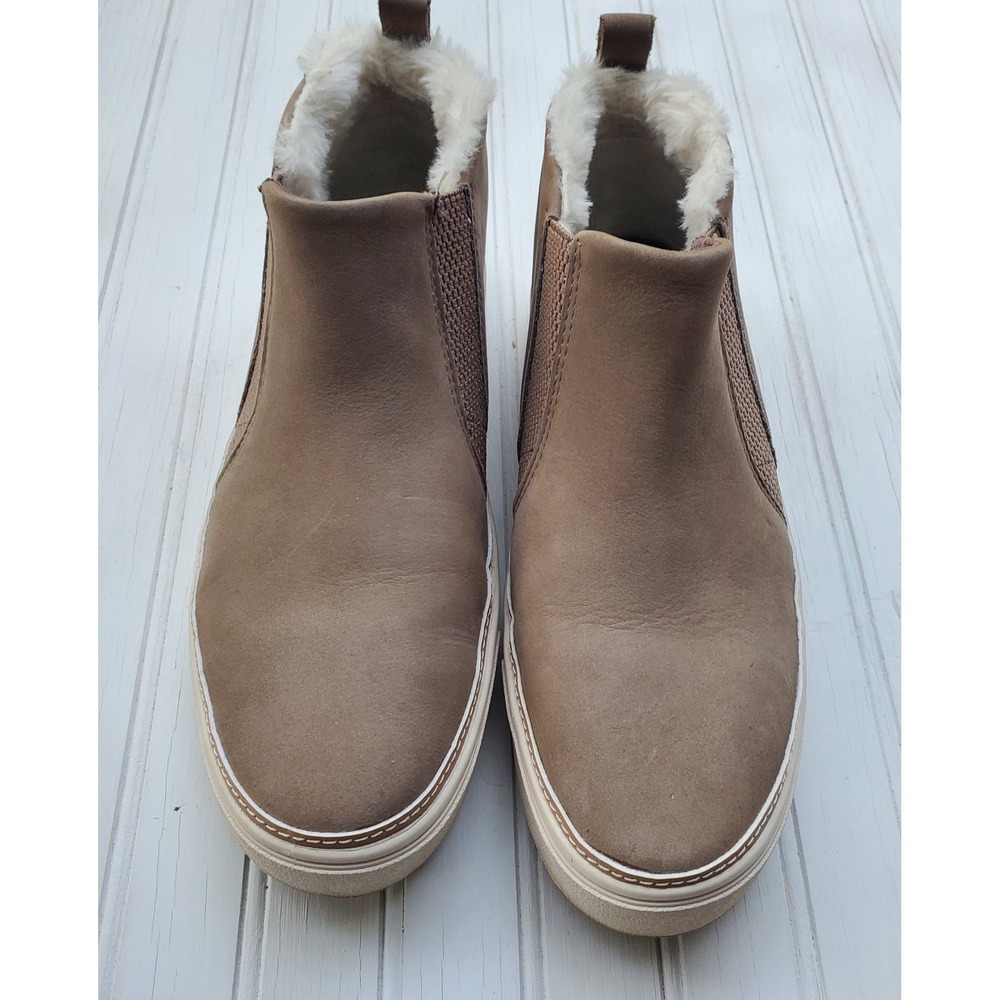 TOMS Paxton Taupe Brown Nubuck Faux Fur Lined Slip On Sneaker Boots Womens 9 - Picture 4 of 6